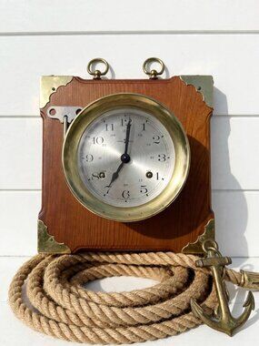 Vintage Howard Miller Nautical Ship's Clock 76 132-071 - Brass Bulkhead on Wood